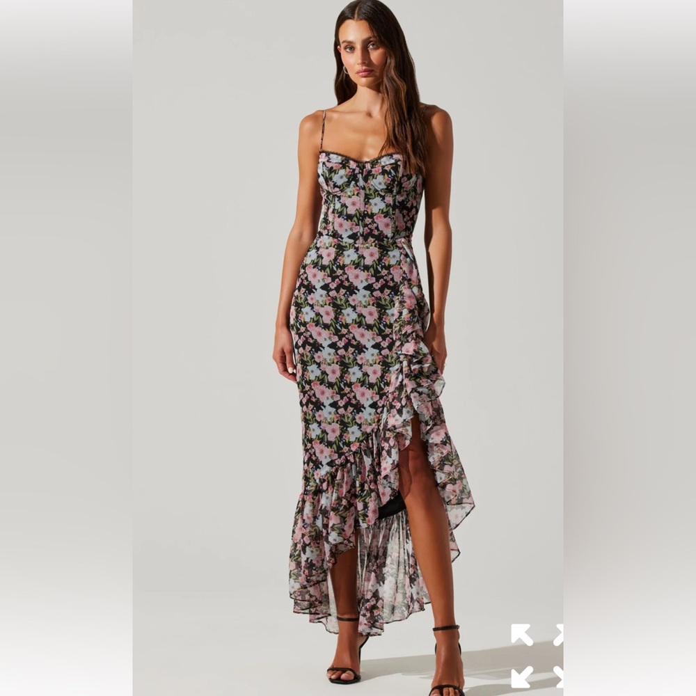 LIKE NEW! ASTR floral ruffle asymmetrical dress